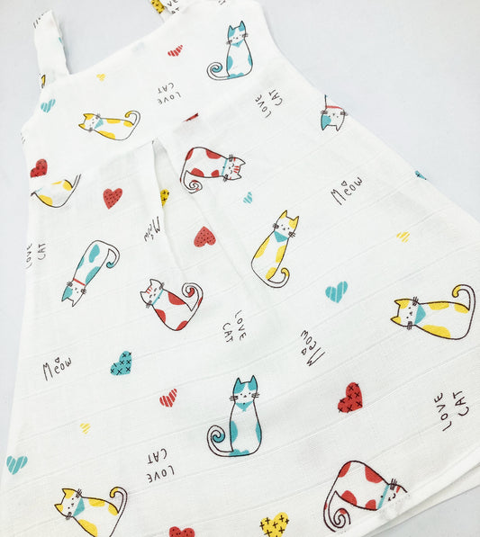 Muslin A Line Frock for Baby Girl -Sleeveless Dress -Cat