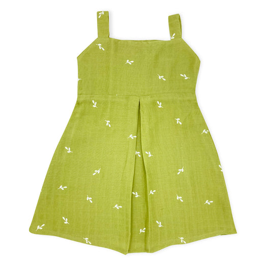 Muslin Frock for Baby Girl -Sleeveless Casual Dress Organic Cotton Olive Green