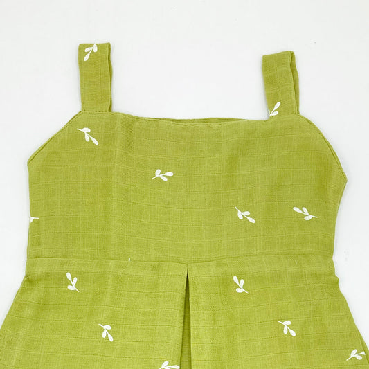 Muslin Frock for Baby Girl -Sleeveless Casual Dress Organic Cotton Olive Green