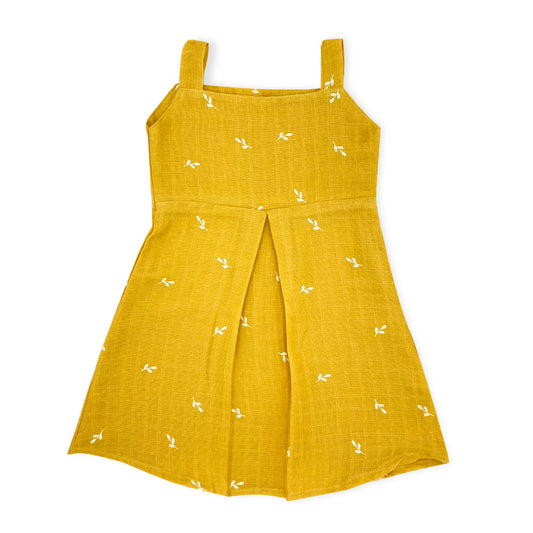 Muslin Frock for Baby Girl -Sleeveless Casual Dress Organic Cotton Mustard Yellow