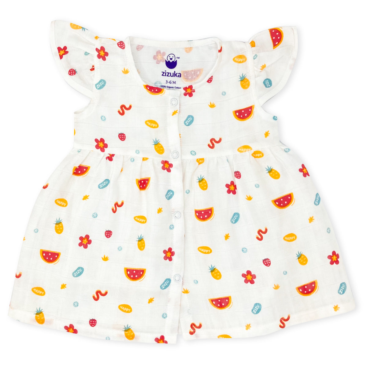 Muslin Frock for Baby Girl -Cap Sleeve 100% Cotton -Happy Zizu