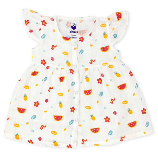 Muslin Frock for Baby Girl -Cap Sleeve 100% Cotton -Happy Zizu