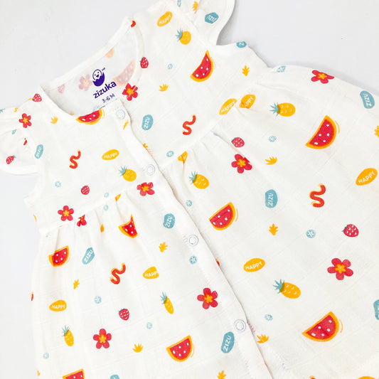 Muslin Frock for Baby Girl -Cap Sleeve 100% Cotton -Happy Zizu