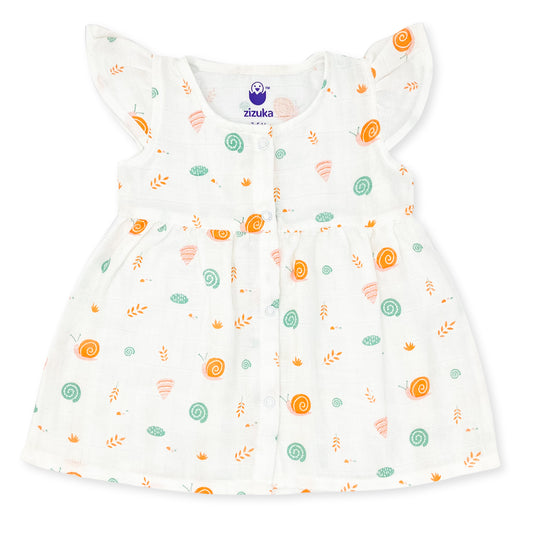 Muslin Frock for Baby Girl -Cap Sleeve 100% Cotton -Snail