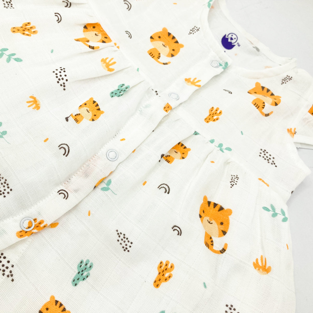 100% Cotton Muslin Frock for Baby Girl -Cap Sleeve -Tiger