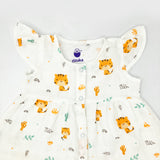 100% Cotton Muslin Frock for Baby Girl -Cap Sleeve -Tiger