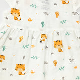 100% Cotton Muslin Frock for Baby Girl -Cap Sleeve -Tiger