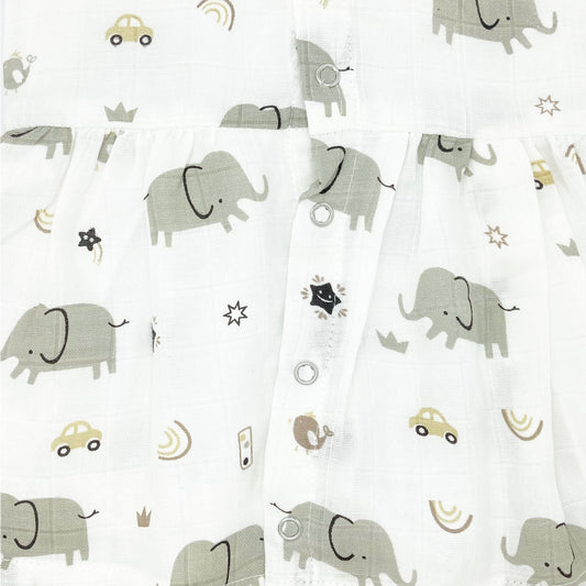 Muslin Sleeveless Frock for Baby Girl-100% Organic Cotton Grey Elephant