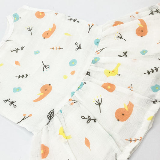 Drop Waist Muslin Frock for Baby Girl -  Sleeveless Organic Cotton Sparrow