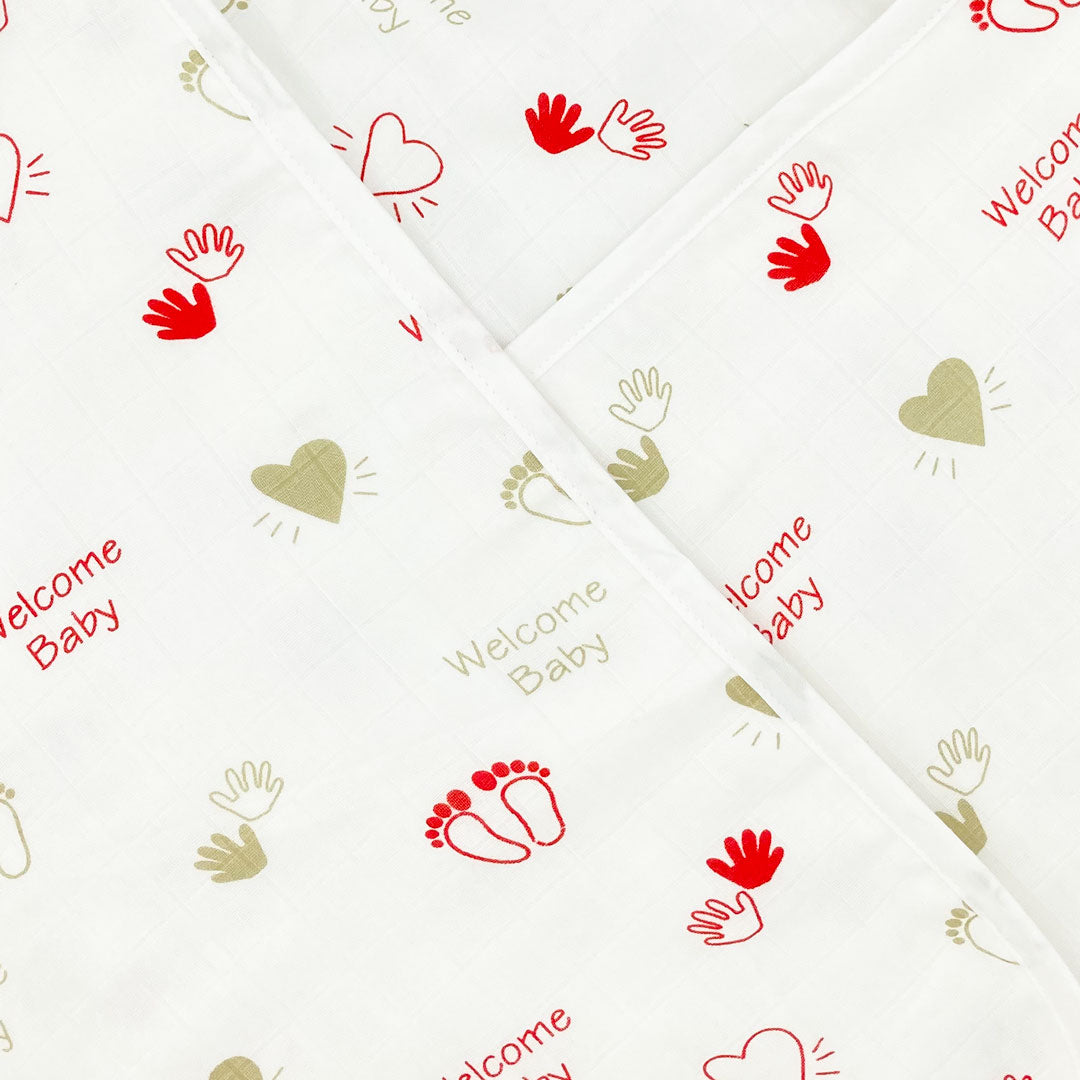 Muslin Hooded Towel/Blanket -100% Organic Cotton- Welcome Baby