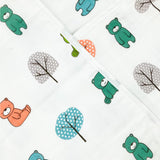 Muslin Hooded Towel for Baby-6 Layer 100% Organic Cotton Teddy & Trees