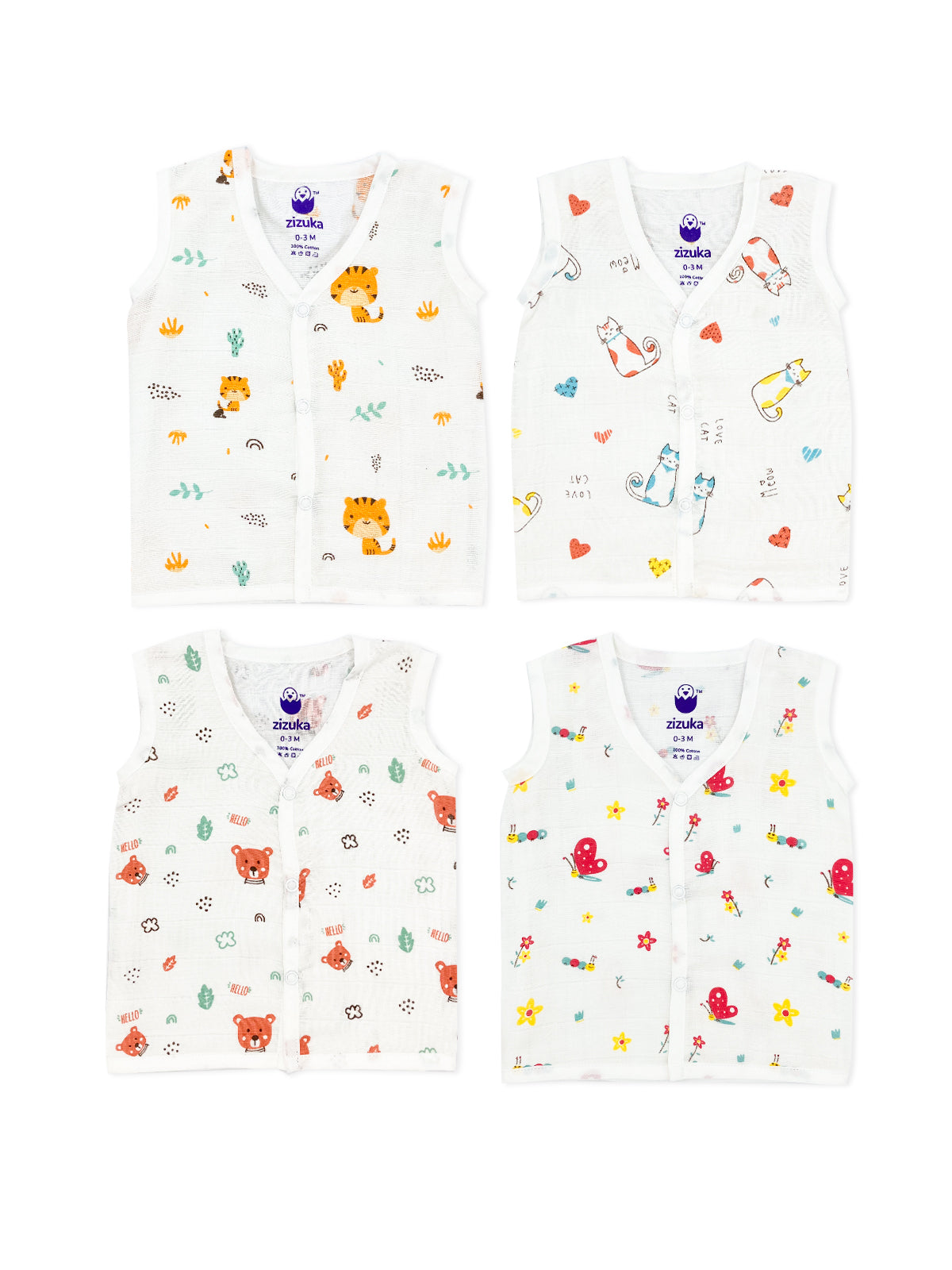 Sleeveless Baby Jabla -100% Muslin Cotton - Pack of 4