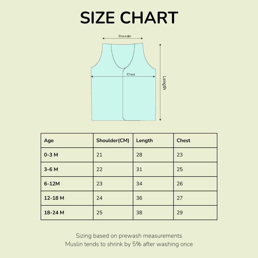 Size chart for Sleeveless Jablas Pack of 6 – Tiger & Cat Prints