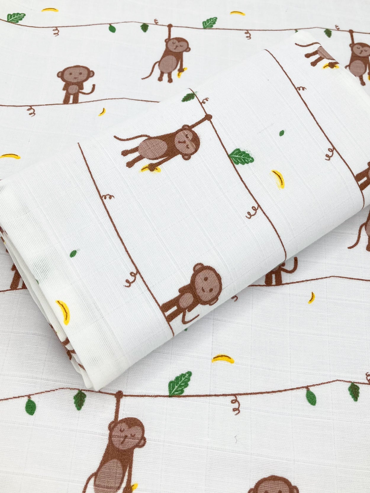 Natural Cotton Muslin Swaddle Wrap / Towel -Monkey