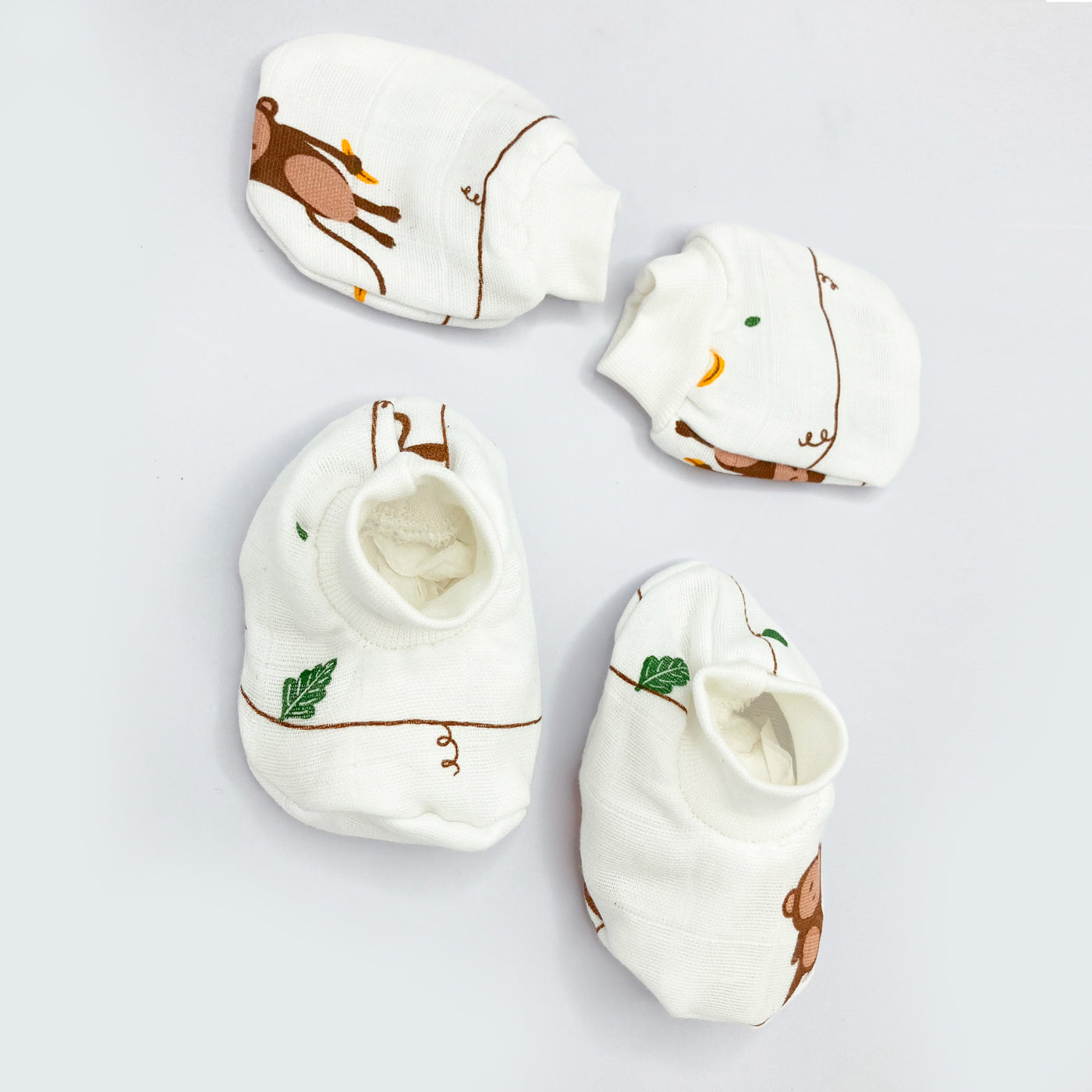 Newborn Baby Muslin Cap Mitten and Socks Set -Monkey
