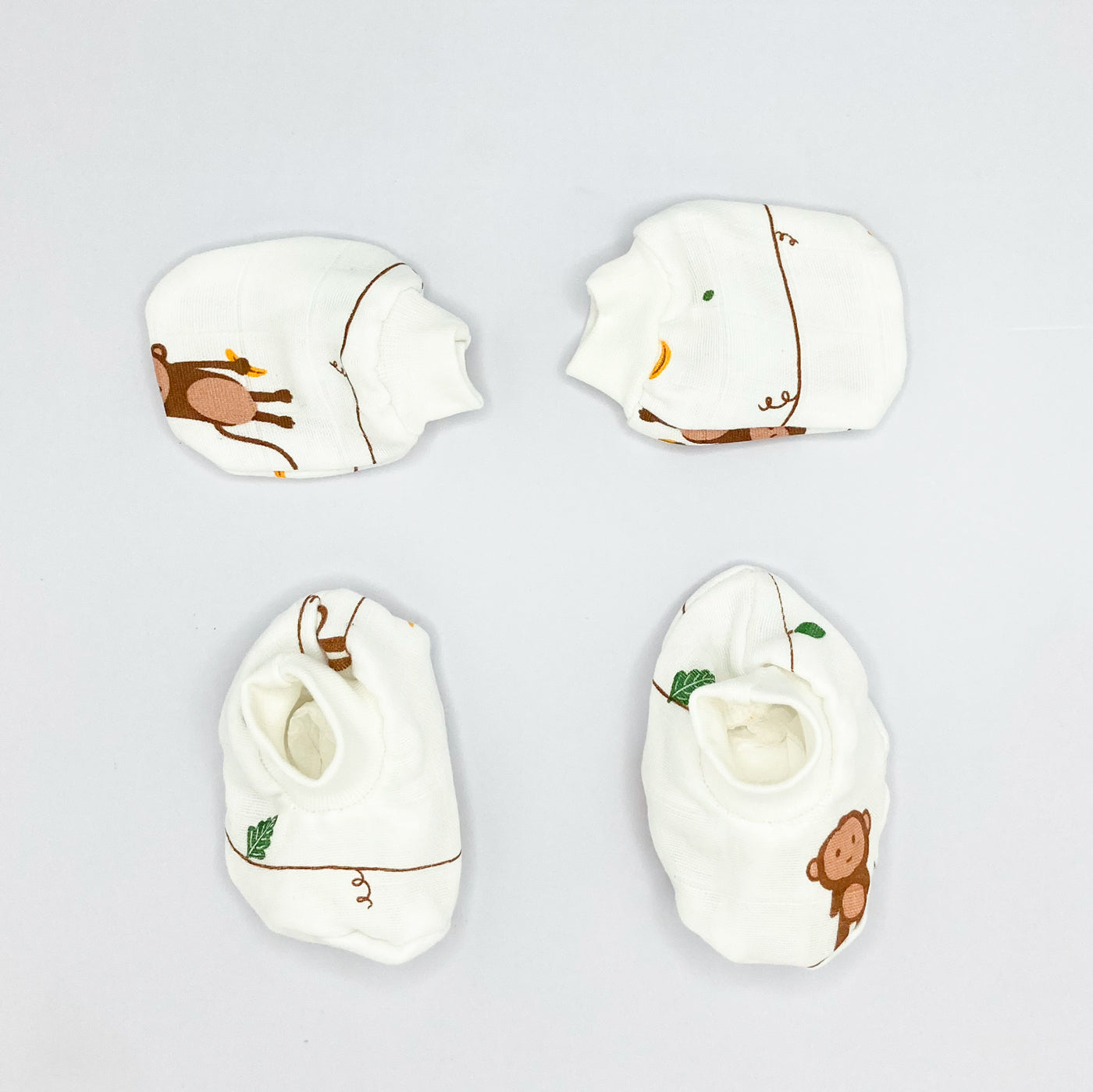 Newborn Baby Muslin Cap Mitten and Socks Set -Monkey