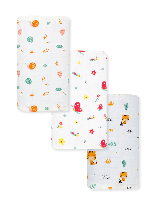 Budget Combo- 100% Muslin Swaddle- Baby Towel (Pack of 3)