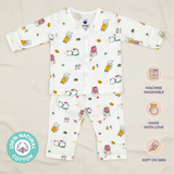 Children's pajama set with cat animal pattern on off-white background