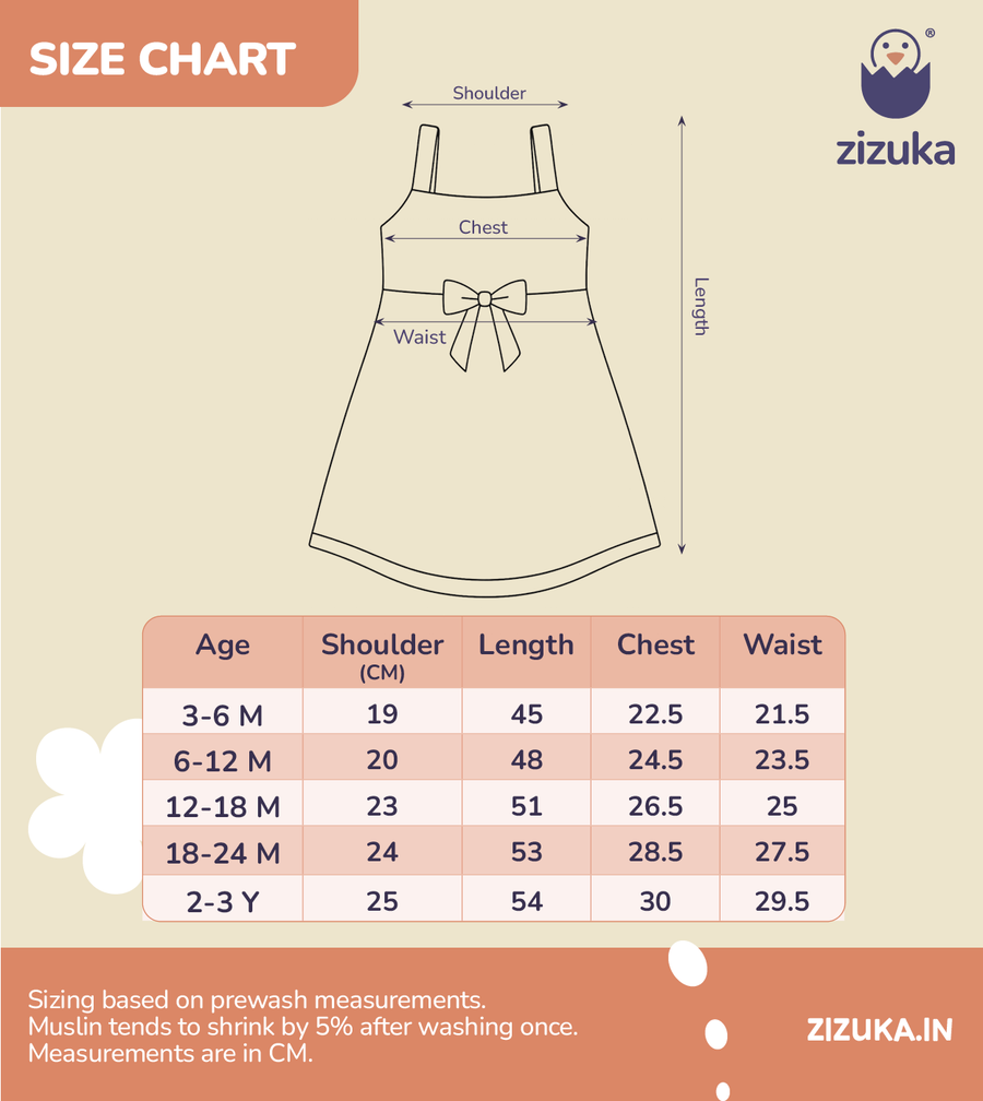 Size chart for A-Line Sleeveless Muslin Frock – Cat