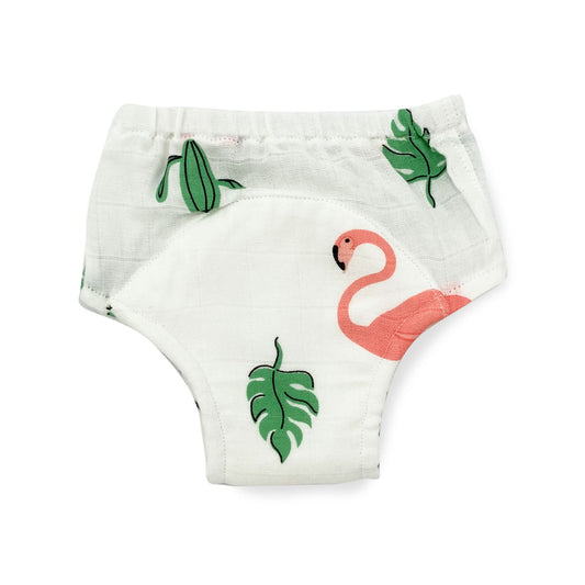 Organic Muslin Reusable Baby Diaper, Padded Underwear- Flamingo