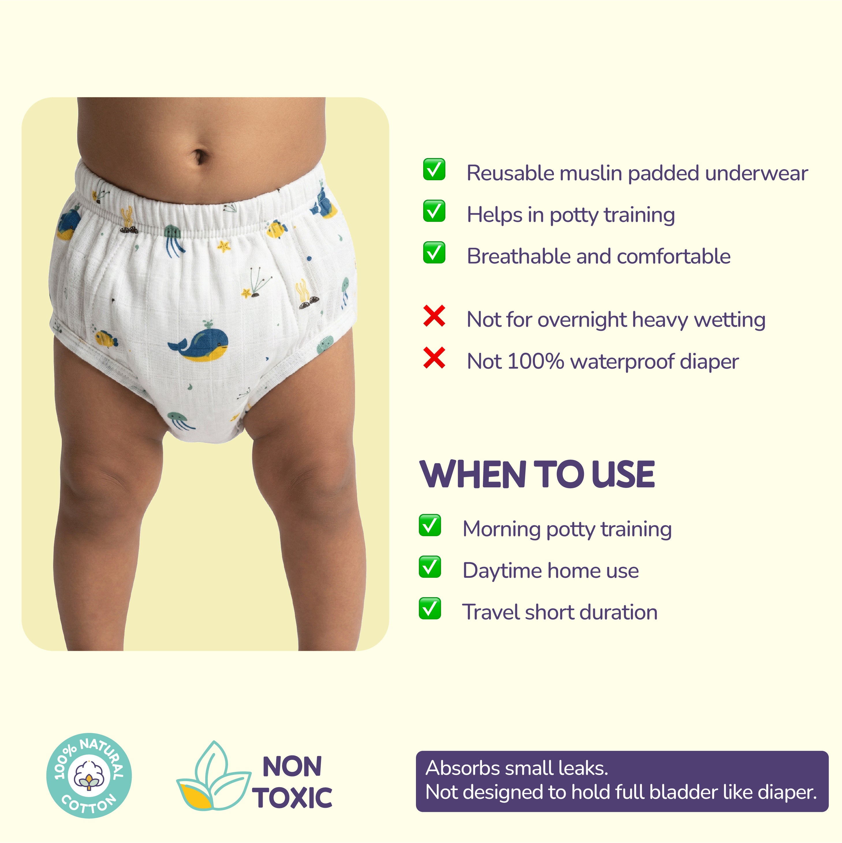 Muslin Reusable Padded Underwear/ Cloth Diaper -Combo Pack