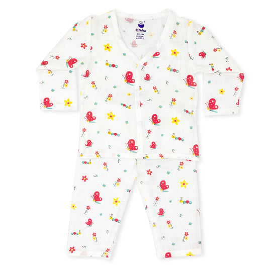 Full sleeve Jabla Pyjama Set -Pure Muslin -Red Butterfly