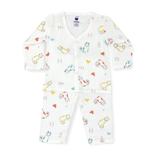 Full sleeve Jabla Pyjama Set 100%Cotton Muslin -Cat