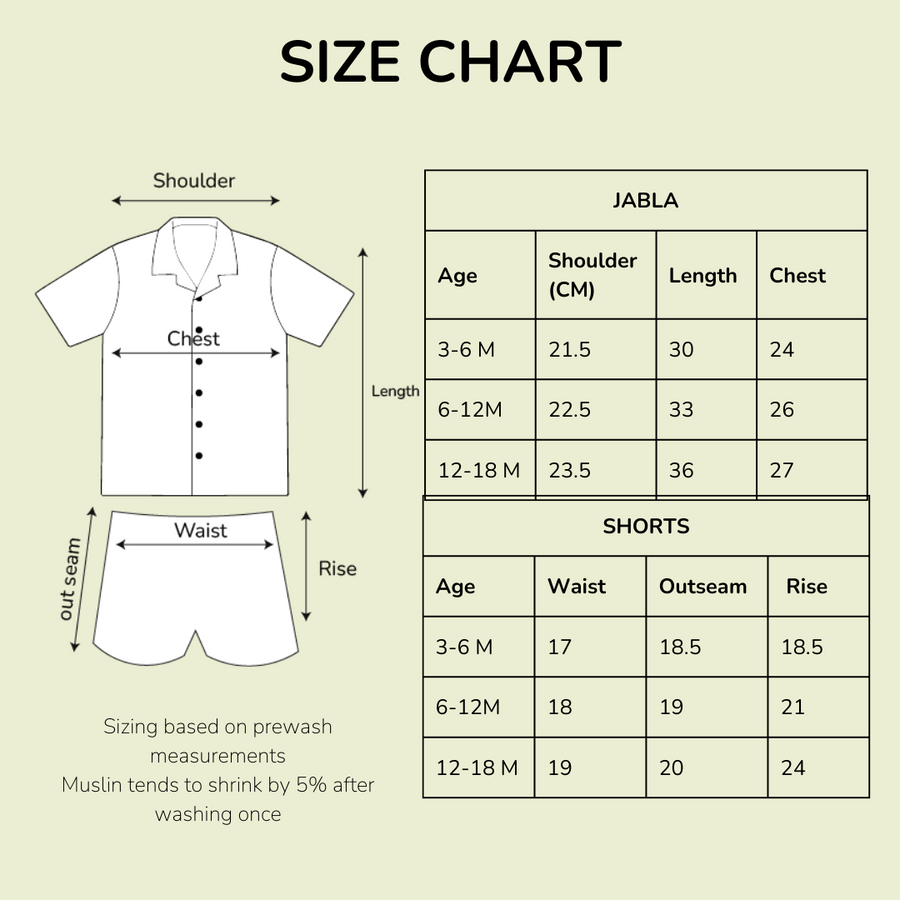 Size chart for Half Sleeve Muslin Co-ord Set – Hello Teddy