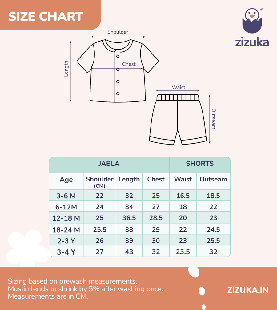 Size chart for Half Sleeve Muslin Co-ord Set – Tiger
