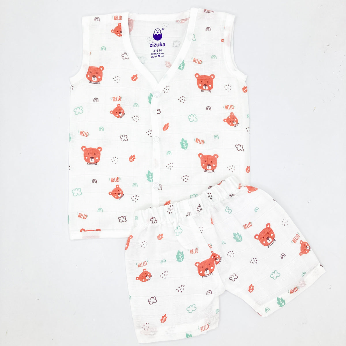 Sleeveless Jabla Co Ord Set / Jabla Shorts - 100% Muslin Cotton -Hello Teddy