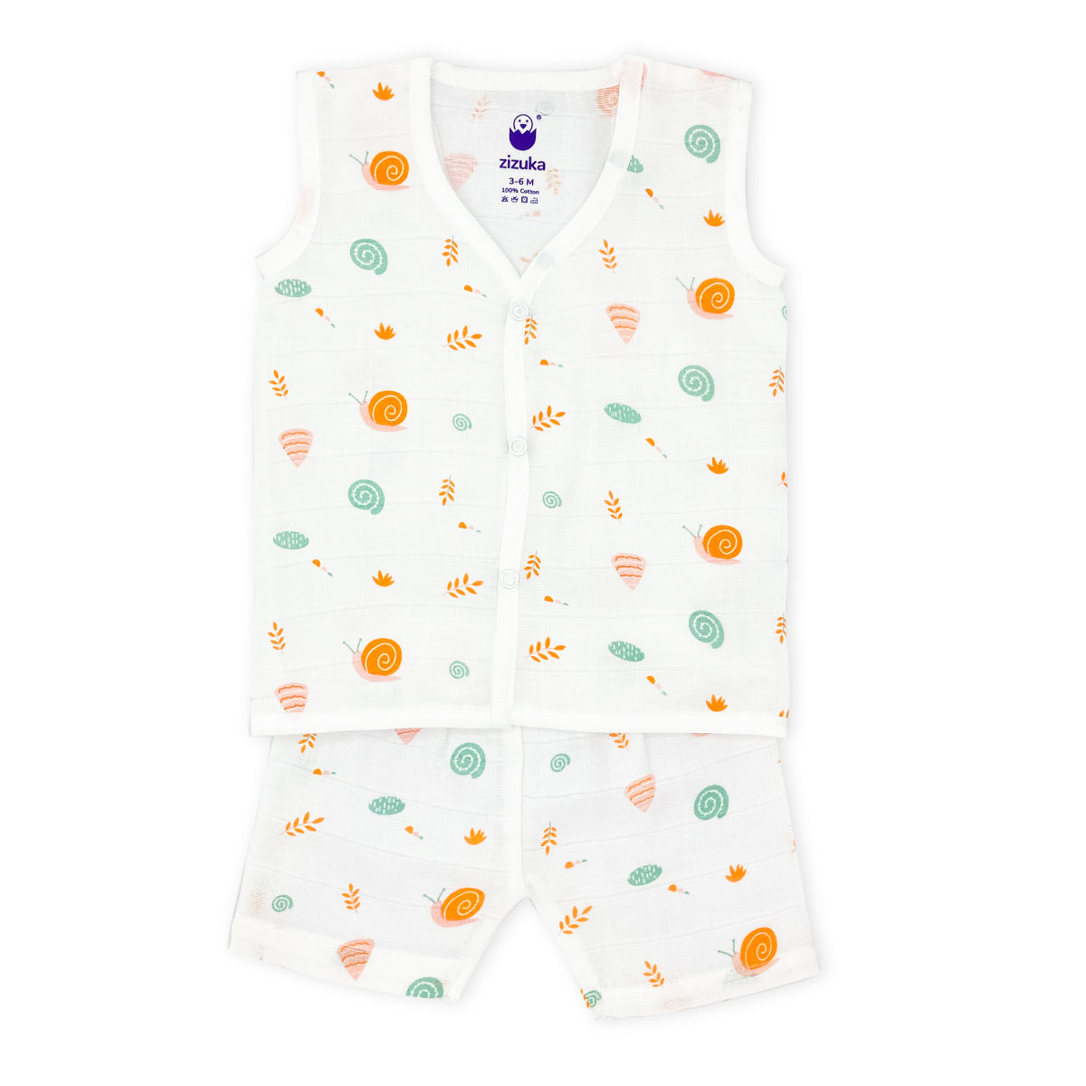 Sleeveless Jabla Co Ord Set / Jabla Shorts - 100% Muslin Cotton -Snail