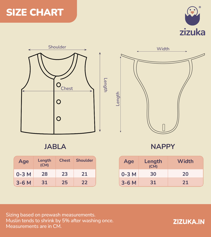 Size chart for Jabla & Nappy Combo 6+6 – Tiger & Cat Prints