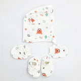 Double Layer Newborn Muslin Baby Cap Mitten Socks Set- Hello Teddy