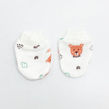 Double Layer Newborn Muslin Baby Cap Mitten Socks Set- Hello Teddy