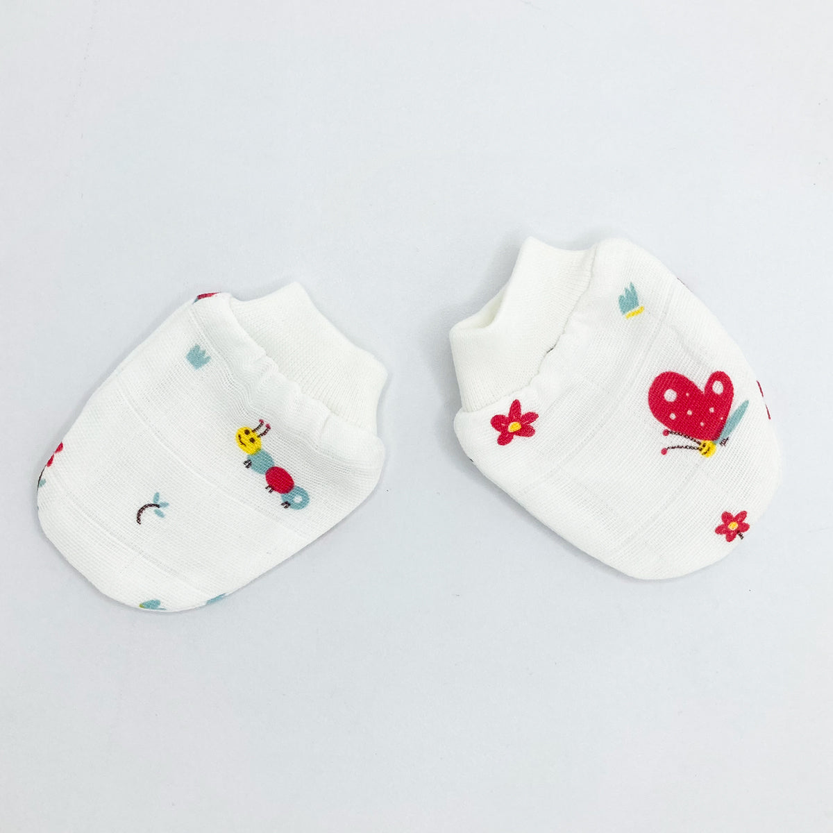 Double Layer Newborn Muslin Baby Cap Mitten Booties Set- Butterfly