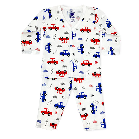 Baby Night Suit Jabla & Pants / Pyjama Set -100% Organic Muslin Cotton Cars