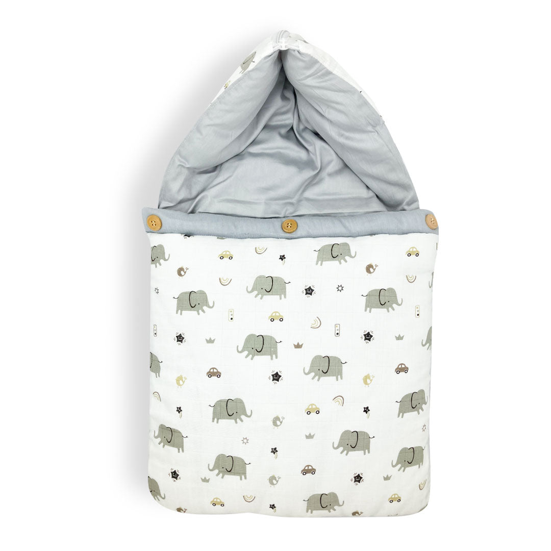 Organic Muslin Carry Nest for Baby -Traveling bed Soft Cotton-Elephant