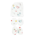 Double Layer Newborn Muslin Baby Cap Mitten Booties Set- Cat