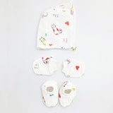 Double Layer Newborn Muslin Baby Cap Mitten Booties Set- Cat