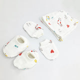 Double Layer Newborn Muslin Baby Cap Mitten Booties Set- Cat