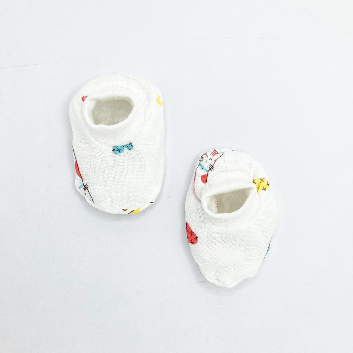 Double Layer Newborn Muslin Baby Cap Mitten Booties Set- Cat