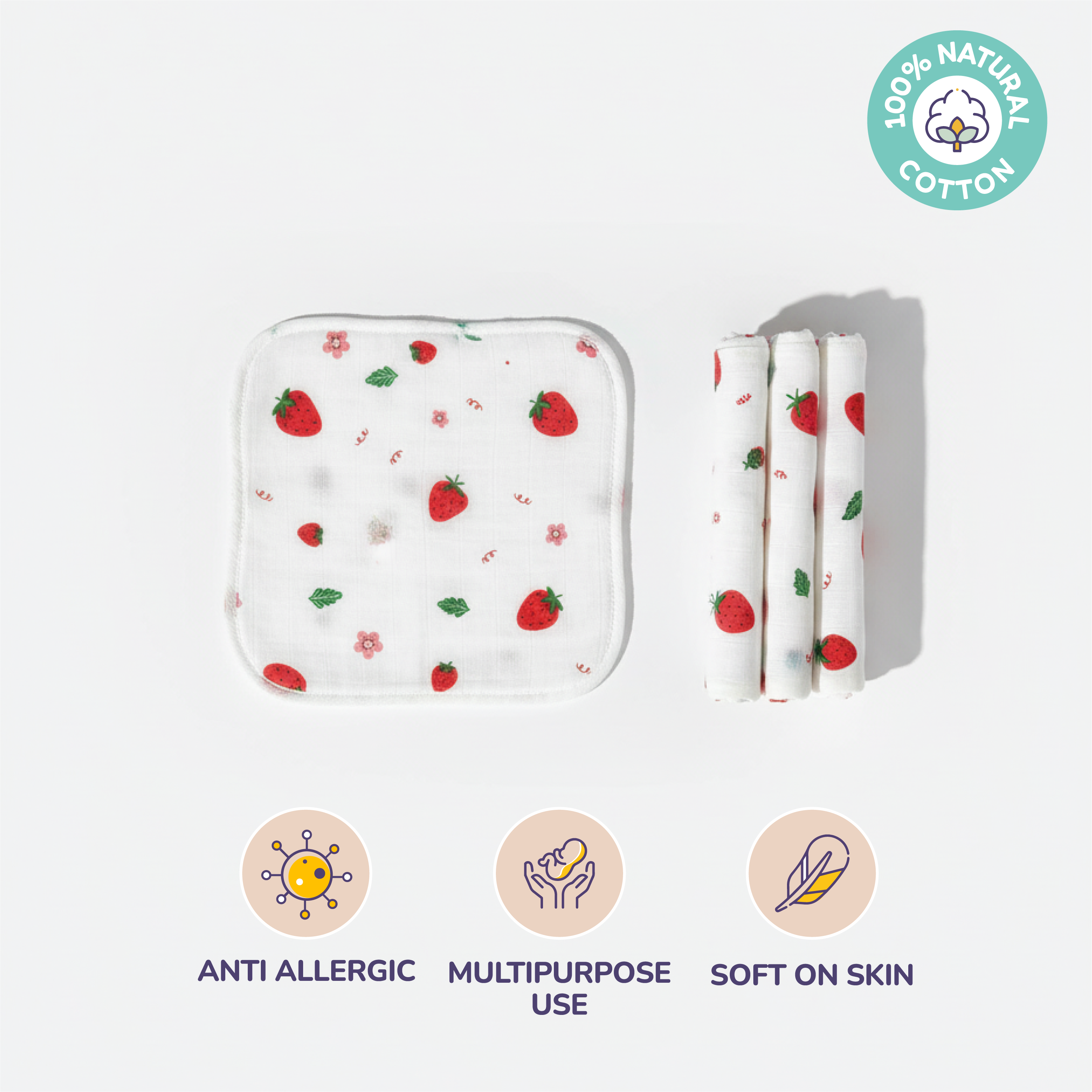 Muslin Baby Face Wipe Clothes - Newborn Napkin -Pack of 3
