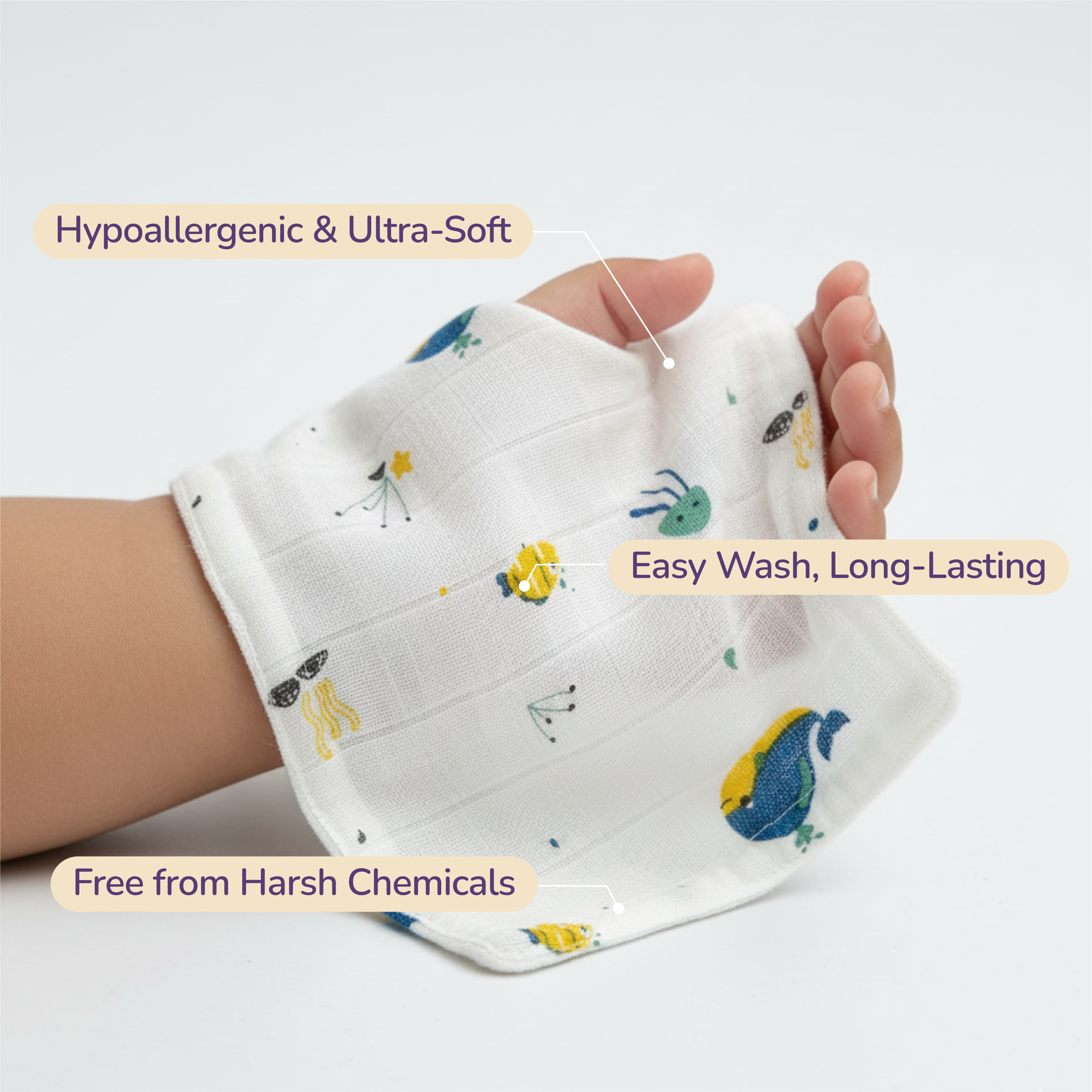 Muslin Baby Face Wipe Clothes - Newborn Napkin -Pack of 3