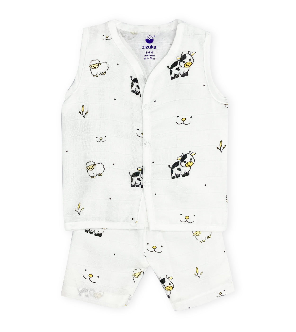 Sleeveless Jabla Co Ord Set / Jabla Shorts - 100% Muslin Cotton -Farmland