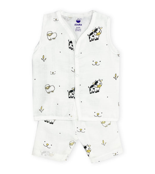 Sleeveless Jabla Co Ord Set / Jabla Shorts - 100% Muslin Cotton -Farmland