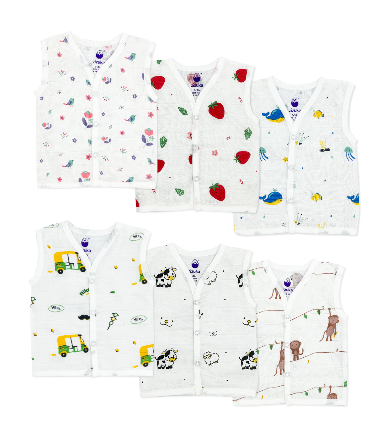 Sleeveless Baby Muslin Unisex Jabla - Pack of 6