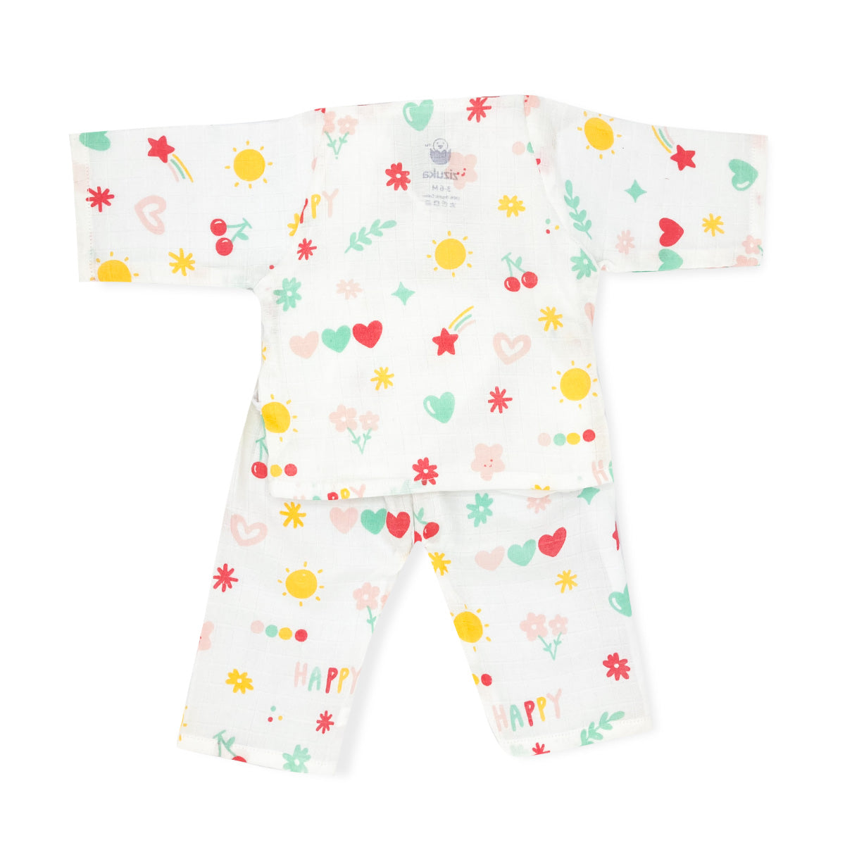 Full Sleeve Kimono Baby Night Suit Set -100% Organic Muslin -Happy