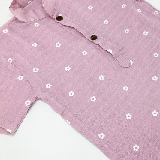Half Sleeve Kurta Shirt -Organic Muslin Cotton -Lavender