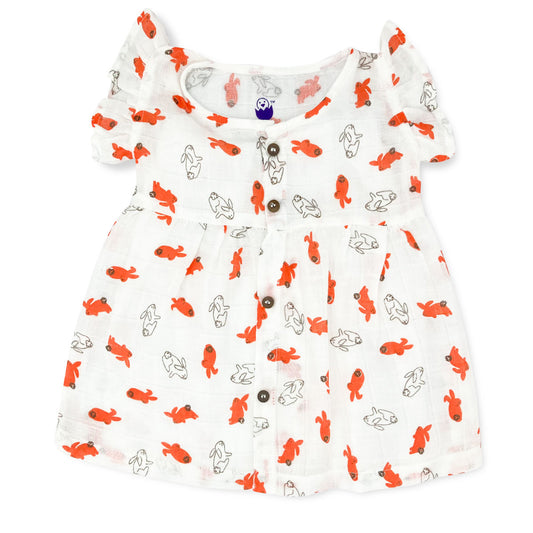Muslin Frock for Baby Girl - Butterfly Sleeve  100% Organic Cotton Rabbit