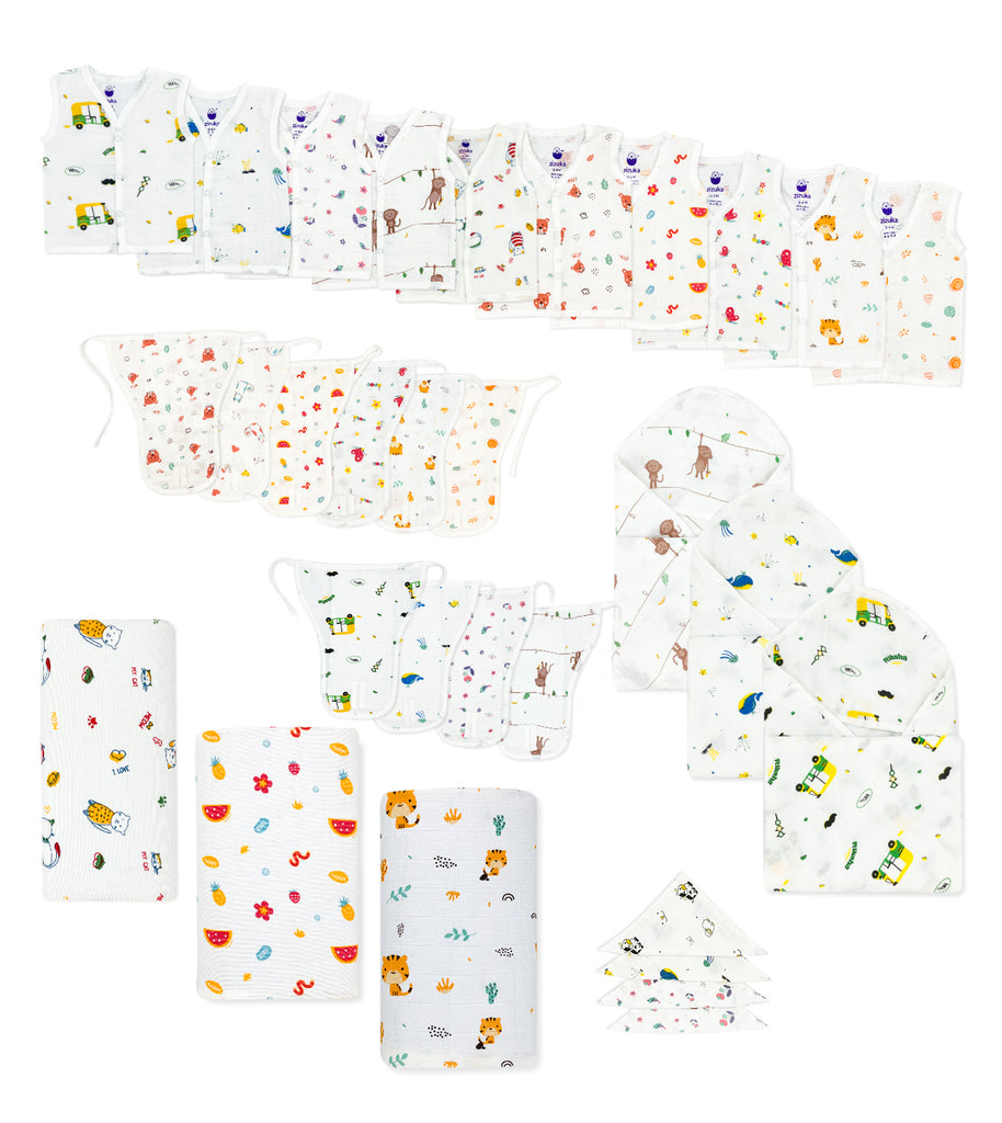 Newborn Muslin Essentials Kit – Pure Cotton Combo for 0–6 Months – zizuka